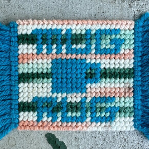 Needlepoint Mug Rug Coaster with Fringe Ends - Picture 7 of 10